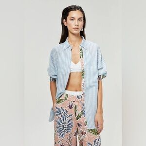 Lanhtropy Island Linen Cover Up, Light blue and white - XS